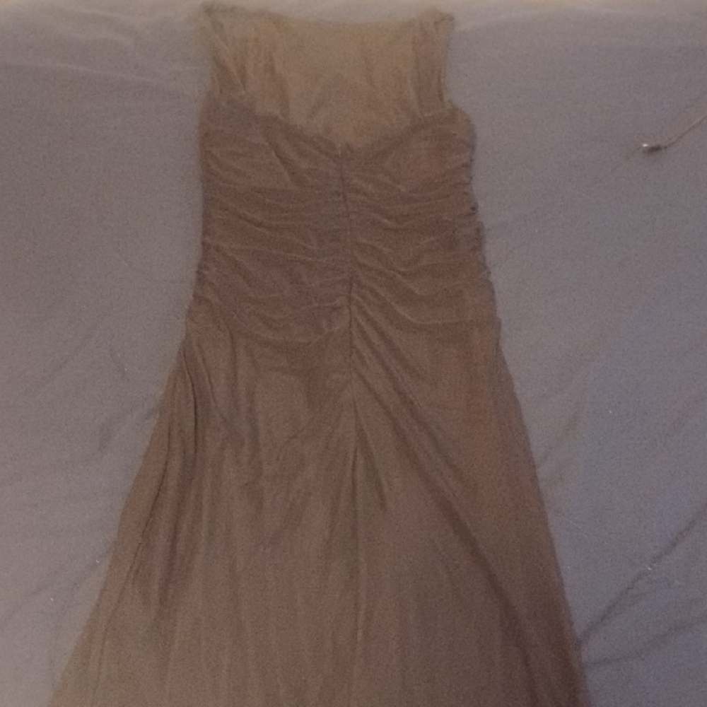 Fashion Nova Ruched Strapless Maxi Dress in Beige